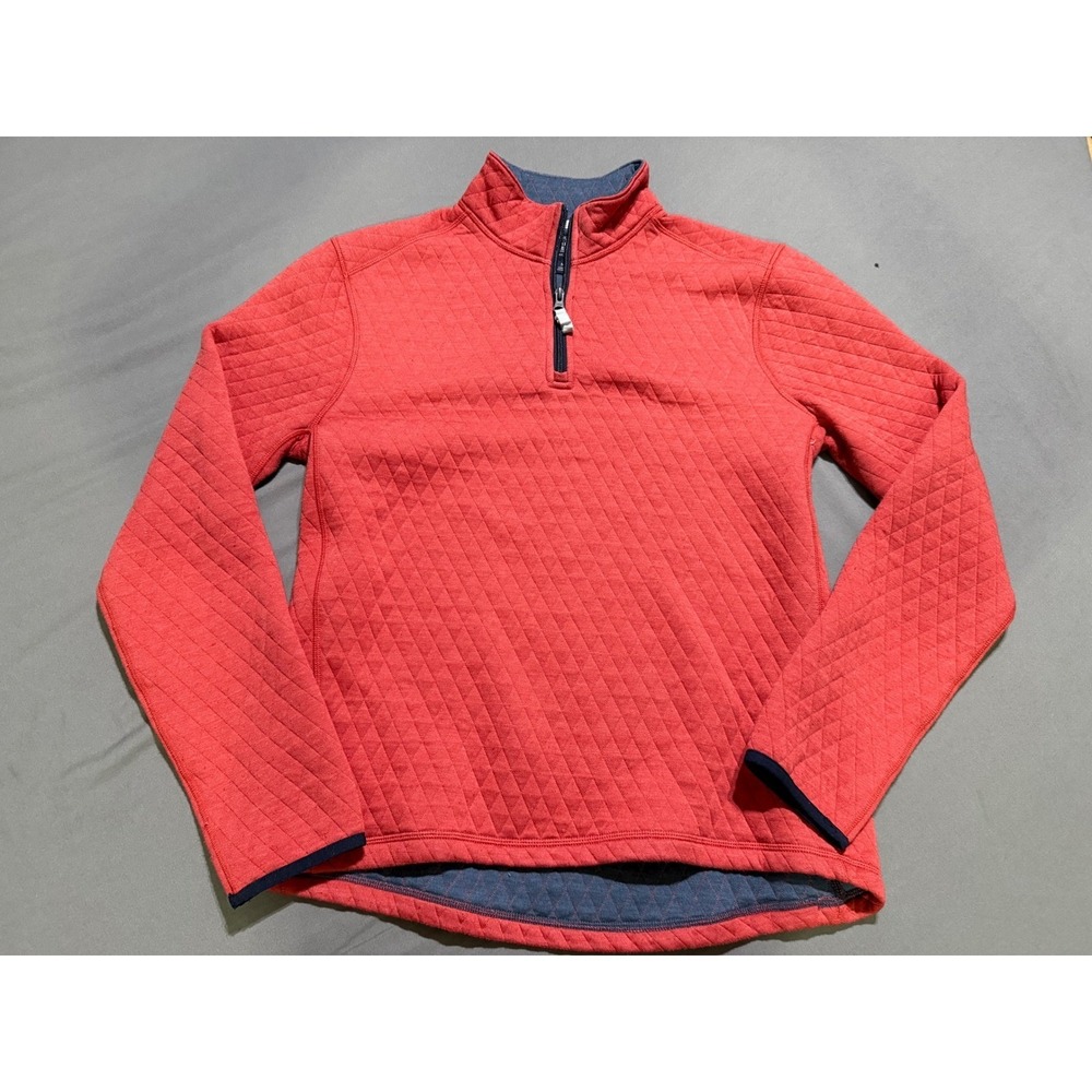 J.Crew Quilted Fleece Pullover mens Medium Red Quarter Zip Diamond Texture